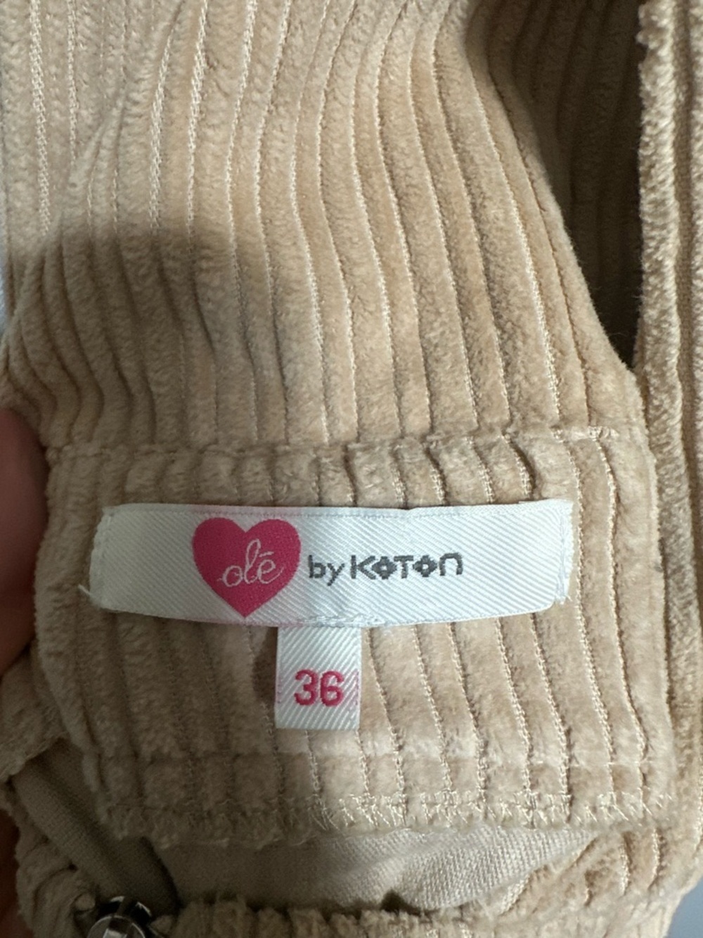 Olé by Koton ($80) Beige Corduroy Pinafore Overall Mini Dress Teen Size 36/ US 4 - Picture 9 of 14
